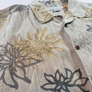 Quiksilver Edition Mens 100% Silk Floral Camp Shirt Tan Grey SPR08L509426 L